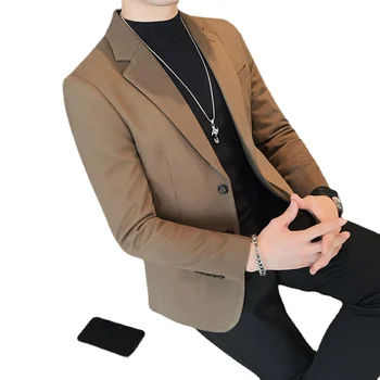 2023 Новый высококачественный модный молодежный популярный однобортный фетровый мужской однотонный пиджак корейской версии Slim Single West