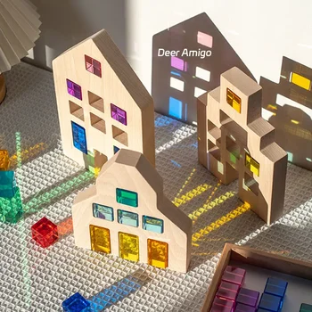 Акриловые Светящиеся Прозрачные Кубики цвета радуги, строительные блоки для укладки светотеневых игрушек, сенсорные игрушки для детского подарка 1