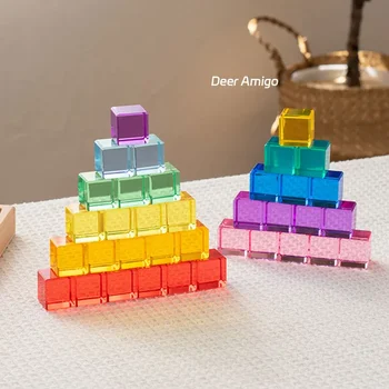 Акриловые Светящиеся Прозрачные Кубики цвета радуги, строительные блоки для укладки светотеневых игрушек, сенсорные игрушки для детского подарка 2
