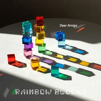 Акриловые Светящиеся Прозрачные Кубики цвета радуги, строительные блоки для укладки светотеневых игрушек, сенсорные игрушки для детского подарка 3
