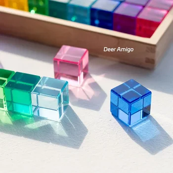 Акриловые Светящиеся Прозрачные Кубики цвета радуги, строительные блоки для укладки светотеневых игрушек, сенсорные игрушки для детского подарка 4