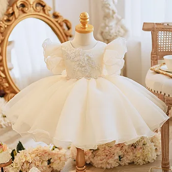 2024 Роскошное платье на Первый день рождения для девочек, детские вечерние платья принцессы, детское бальное платье с блестками, костюм для крещения младенцев
