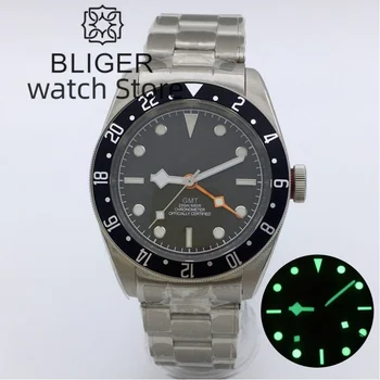 Bliger 41mm NH34 GMT Автоматические мужские часы Machinery Лидирующий бренд Серый Циферблат Люминесцентные сапфировые водонепроницаемые Спортивные часы Мужские Часы