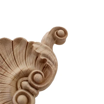 VZLX Резьба по цветку Аппликации из натурального дерева для мебельных шкафов Неокрашенная деревянная лепнина Деколь Декоративная фигурка 2