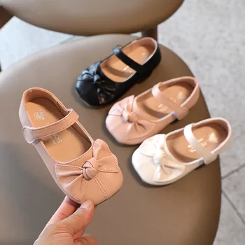 Zapatos Niña Mary Janes/ Кожаная обувь для девочек; Весенние Детские Сандалии; Обувь принцессы С квадратным носком и бантом; Детская обувь На плоской подошве Для девочек