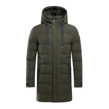 Мужская зимняя термокуртка средней длины, повседневное пальто с капюшоном, толстая зимняя термокуртка, мужское повседневное теплое пальто средней длины. 1