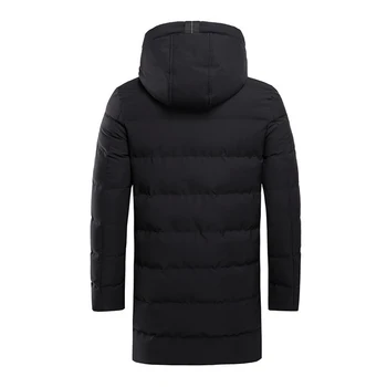 Мужская зимняя термокуртка средней длины, повседневное пальто с капюшоном, толстая зимняя термокуртка, мужское повседневное теплое пальто средней длины. 2