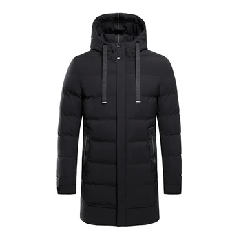 Мужская зимняя термокуртка средней длины, повседневное пальто с капюшоном, толстая зимняя термокуртка, мужское повседневное теплое пальто средней длины. 3