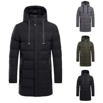 Мужская зимняя термокуртка средней длины, повседневное пальто с капюшоном, толстая зимняя термокуртка, мужское повседневное теплое пальто средней длины. 5