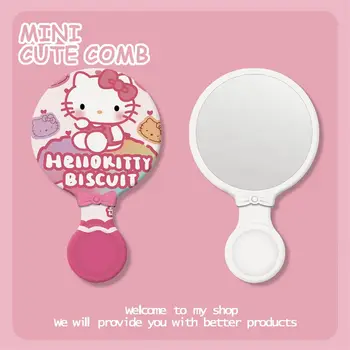 Kawaii Sanrio Hello Kitty Kuromi Портативное Ручное зеркало с Милой мультяшной ручкой Cinnamoroll Зеркало для макияжа Подарки Игрушки для детей 0