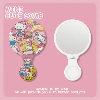 Kawaii Sanrio Hello Kitty Kuromi Портативное Ручное зеркало с Милой мультяшной ручкой Cinnamoroll Зеркало для макияжа Подарки Игрушки для детей 2