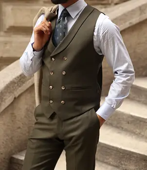 Современные мужские костюмы учетом 3 шт блейзер жилет брюки однобортный остроконечные нагрудные плед полосы жениха на заказ плюс размер  4