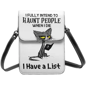 Забавная сумка через плечо с черным котом, мы с котом разговариваем, уличная кожаная сумка для мобильного телефона, женские подарки, стильные сумки