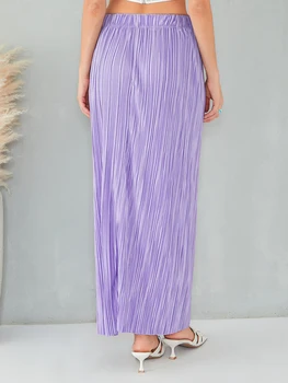 Женская летняя юбка с высокой талией, однотонная плиссированная прямая длинная юбка для путешествий, пляжа, шоппинга 1