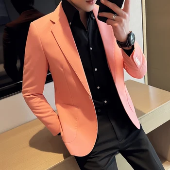 2023 Бутик мужской деловой моды для джентльменов Корейская версия однотонного свадебного блейзера из эластичной ткани Slim Casual Work Host Blazer