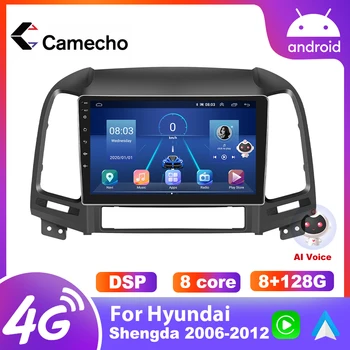 Camecho 2 Din Android Авторадио Для Hyundai santa 2006-2012 AI Voice 4G Автомобильный Мультимедийный GPS 2 Din Авторадио Carplay 128 ГБ