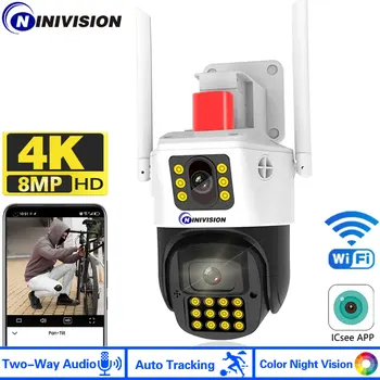 8-Мегапиксельная PTZ IP-камера с двойным объективом 4K, наружный искусственный интеллект, Слежение за человеком, камера видеонаблюдения, Цветная камера ночного видения, Wifi Камера наблюдения iCSee