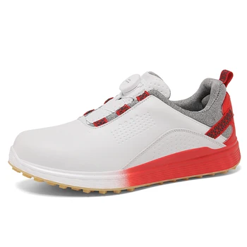 Новые мужские туфли для гольфа, противоскользящая спортивная обувь, женская обувь для тренировок по гольфу с быстрой шнуровкой, красные, черные кожаные спортивные туфли для женщин