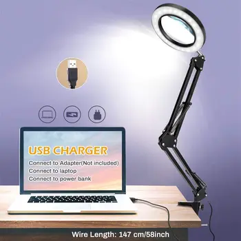 Светодиодная складная длинная рукоятка с зажимом для защиты глаз, USB-подсветка для чтения книг, светодиодное увеличительное стекло с зажимом, Электронная лампа для технического обслуживания