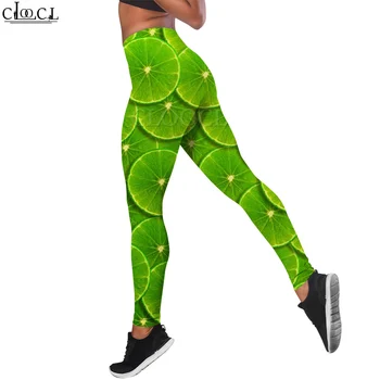 CLOOCL, модные повседневные женские леггинсы с рисунком ломтиков лайма, брюки с 3D-принтом для тренировок в тренажерном зале, сексуальные штаны для йоги 0
