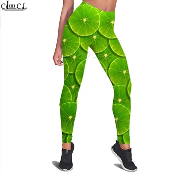 CLOOCL, модные повседневные женские леггинсы с рисунком ломтиков лайма, брюки с 3D-принтом для тренировок в тренажерном зале, сексуальные штаны для йоги 1