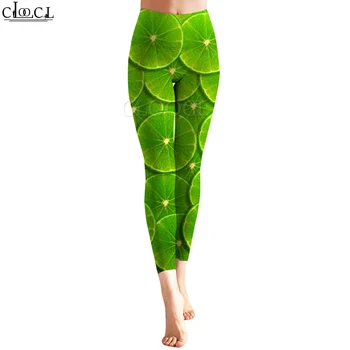 CLOOCL, модные повседневные женские леггинсы с рисунком ломтиков лайма, брюки с 3D-принтом для тренировок в тренажерном зале, сексуальные штаны для йоги 2