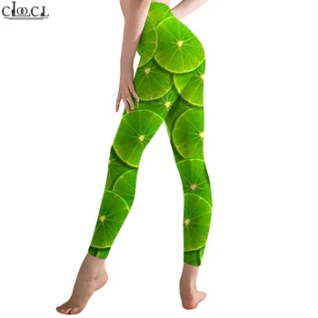 CLOOCL, модные повседневные женские леггинсы с рисунком ломтиков лайма, брюки с 3D-принтом для тренировок в тренажерном зале, сексуальные штаны для йоги 4