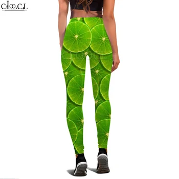 CLOOCL, модные повседневные женские леггинсы с рисунком ломтиков лайма, брюки с 3D-принтом для тренировок в тренажерном зале, сексуальные штаны для йоги 5