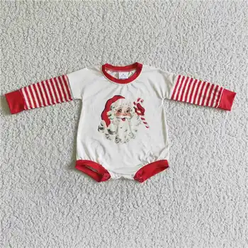Оптовый бутик рождественских комбинезонов Санта-Клауса с леопардовым принтом и длинными рукавами для мальчиков и девочек, костюм для ползания, детская одежда 1