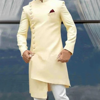Новый необычный дизайн, мужской длинный пиджак для жениха в индийском стиле, мужское свадебное платье, 2 предмета, смокинг для вечеринки, Terno Masculino