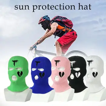 Зимняя мужская маска для лица с теплым капюшоном, спортивный шарф, лыжная шапка, шапка с тремя отверстиями, уличная шерстяная шапка, велосипедный вязаный пуловер A8Z6