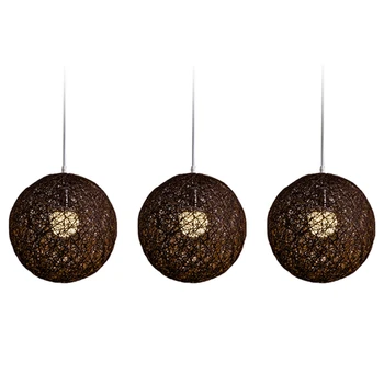 3X Кофейная люстра из бамбука, ротанга и джута с шариками для индивидуального творчества, сферический абажур в виде гнезда из ротанга