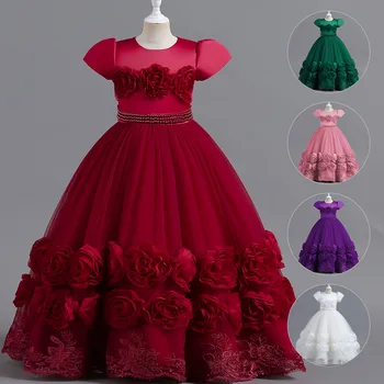 Детское вечернее платье для девочки, детская одежда в цветочек, платье принцессы, платье для вечеринки по случаю дня рождения девочки, платье для представления