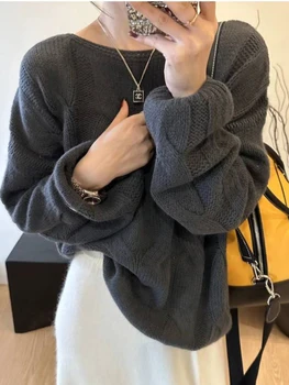 Высококачественный вязаный свободный свитер с длинными рукавами и круглым вырезом, новинка осени 2023, Корейская модная женская одежда 2
