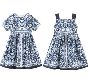 В розницу Новое бело-голубое фарфоровое платье для маленьких девочек 2023 года, праздничное элегантное платье принцессы для детей от 2 до 7 лет