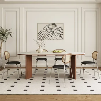 Стулья Обеденный стол в скандинавском минималистичном стиле, прямоугольные раскладывающиеся ножки, Металлический обеденный стол для гостиной на 8 персон, мраморная мебель для дома Comedor