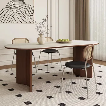 Стулья Обеденный стол в скандинавском минималистичном стиле, прямоугольные раскладывающиеся ножки, Металлический обеденный стол для гостиной на 8 персон, мраморная мебель для дома Comedor 1