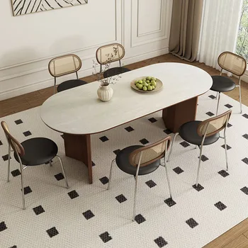 Стулья Обеденный стол в скандинавском минималистичном стиле, прямоугольные раскладывающиеся ножки, Металлический обеденный стол для гостиной на 8 персон, мраморная мебель для дома Comedor 2