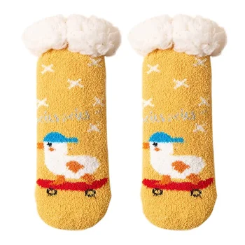 Детские зимние утолщенные теплые и флисовые детские нескользящие носки для пола, Рождественские хлопчатобумажные носки из овечьего флиса 2