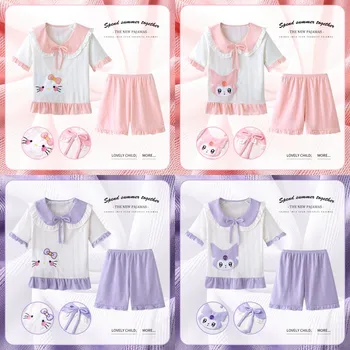 Детская пижама Sanrio Kawaii Hello Kitty, Милый Комплект детской пижамы с короткими рукавами из аниме Kuromi, Летняя Домашняя одежда для девочек с героями мультфильмов
