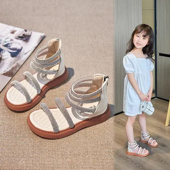 Элегантные Вечерние Детские Римские Сандалии для девочек, Летняя Пляжная обувь для малышей 2022, Сандалии для маленьких Девочек, Детская Модная Обувь Со стразами 0