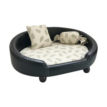 Высококачественная водонепроницаемая искусственная Кожа, роскошная Большая Кровать для собак, диван для домашних животных с хлопковым льняным ковриком