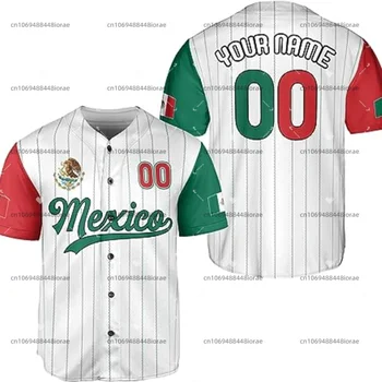 2023 Мексика Бейсбольная майка 3D Print Mesh Free Custom Name Бейсбольная Рубашка Мужская Уличная Одежда Оверсайз С Коротким Рукавом Спортивная Одежда