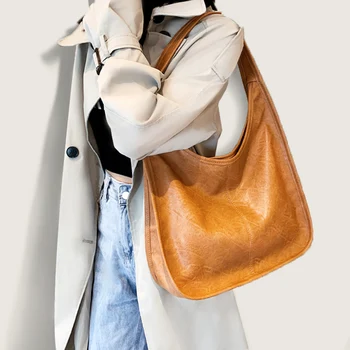 Винтажная сумка через плечо soild color, трендовая сумка-тоут из искусственной кожи для пригородных поездок, дизайнерская женская сумка подмышками, кошелек для ежедневных покупок, сумки sac