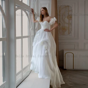 Элегантные свадебные платья с открытыми плечами, свадебные платья с вырезом лодочкой, цветы, молния сзади, стреловидный шлейф, Vestidos De Novia 2023 A-Line, Vestidos De Novia 2023