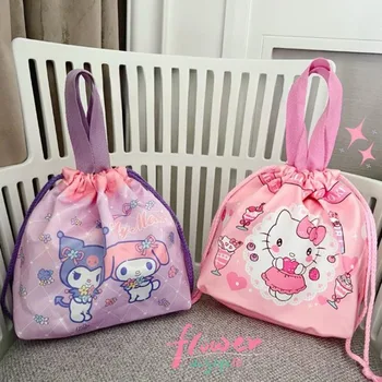 Hello Kitty Sanrio Аниме Cinnamoroll Kuromi Тканевая сумка для хранения на шнурке, Милая мультяшная сумочка, сумка для Бенто, подарки
