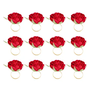 12 шт., пряжка для полотенец в форме Красной Розы, Кольцо для салфеток, Свадебная вечеринка, День Святого Валентина, Декор стола в отеле, Металлический Золотой держатель для салфеток 2