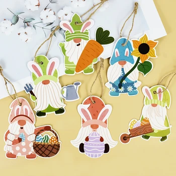 8шт Счастливой Пасхи Бумажные Бирки Подвесной Кулон Красочное Яйцо Кролик Безликий Гном Подарочные Бирки Этикетки Пасхальная Вечеринка Украшения для Дома
