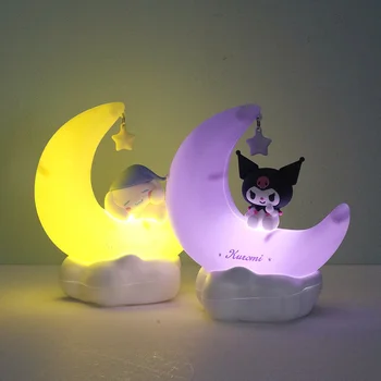 Милые и красивые Sanrio Kuromi Cinnamon Roll Moon LED Light Kawaii 3D Мультфильм Ночник для спальни Прикроватный светильник Украшение