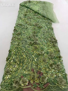 Высококачественная модная Африканская тюлевая кружевная ткань с вышивкой в виде 3D цветов с бисером и пайетками для пошива свадебных платьев для вечеринок 1